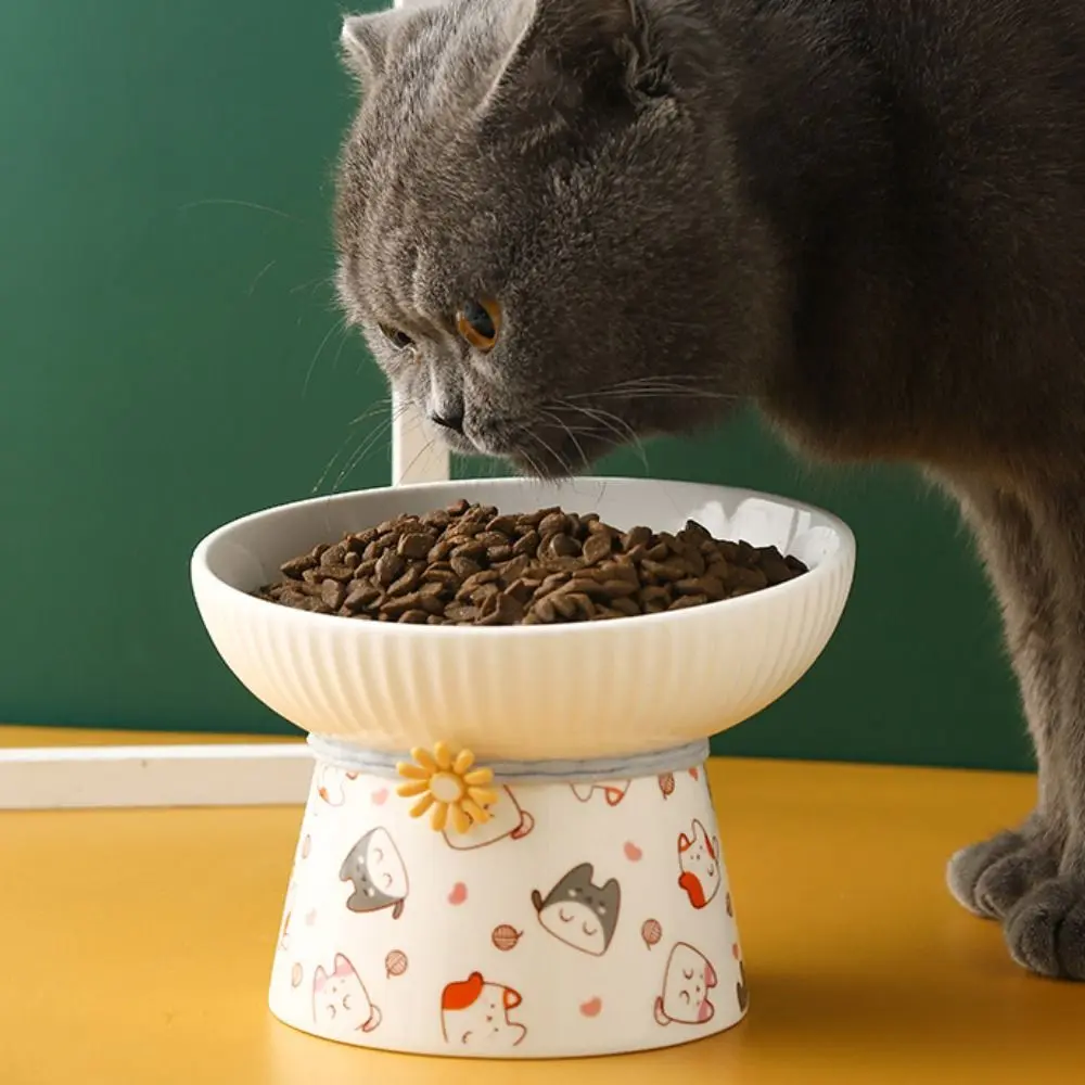 Ceramic Cat Bowl Cute Slanted Mouth Dog Food Feeding Basin Large Capacity Non-slip Pet Drinking Feeder Neck Protection