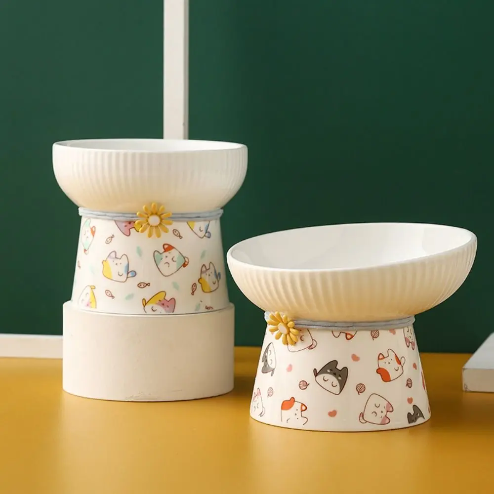 Ceramic Cat Bowl Cute Slanted Mouth Dog Food Feeding Basin Large Capacity Non-slip Pet Drinking Feeder Neck Protection