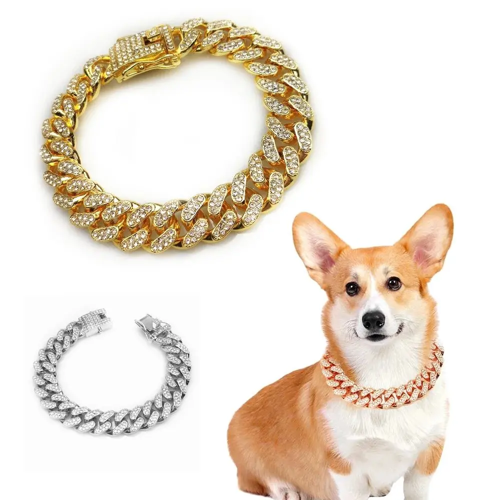 Rhinestone Fashion Fighting Necklace Metal Dog Accessories Pet Supplies Necklace Dog Jewelry Collar Pet Chain