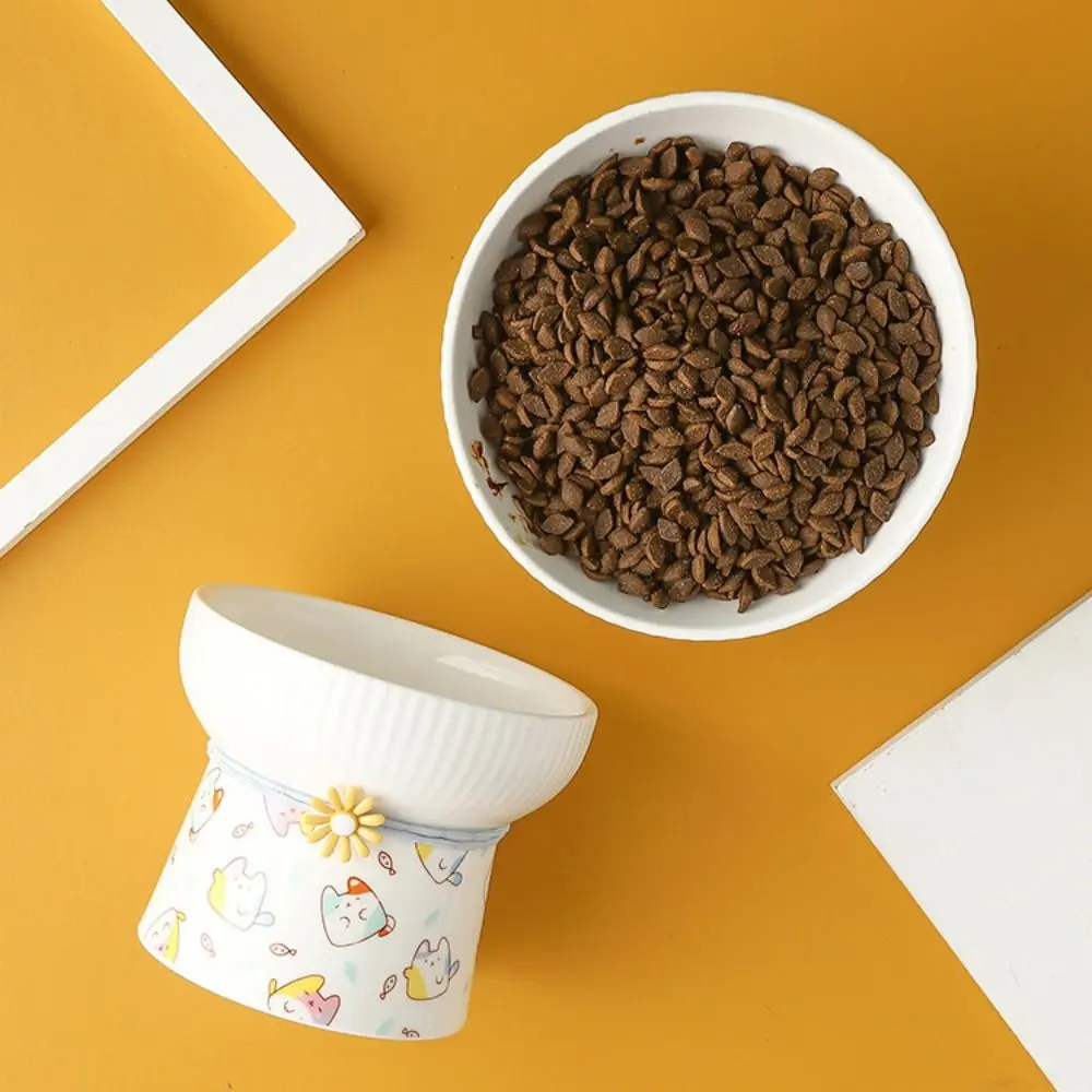 Ceramic Cat Bowl Cute Slanted Mouth Dog Food Feeding Basin Large Capacity Non-slip Pet Drinking Feeder Neck Protection