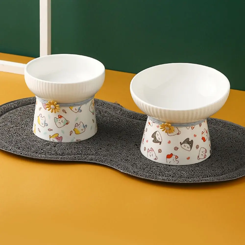 Ceramic Cat Bowl Cute Slanted Mouth Dog Food Feeding Basin Large Capacity Non-slip Pet Drinking Feeder Neck Protection