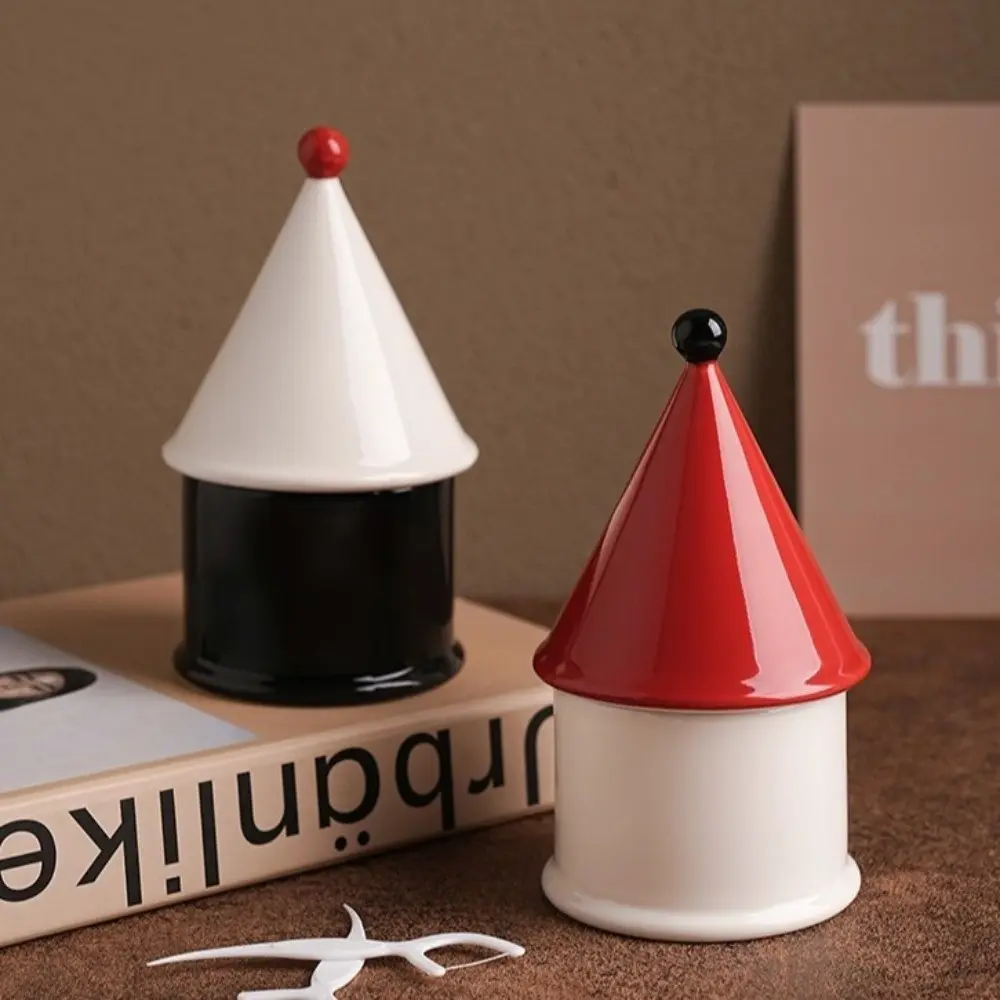 Light Luxury Toothpick Box Multi-functional Decorative Floss Cotton Swab Organizer House Shape Ceramic Storage Box Dining Table