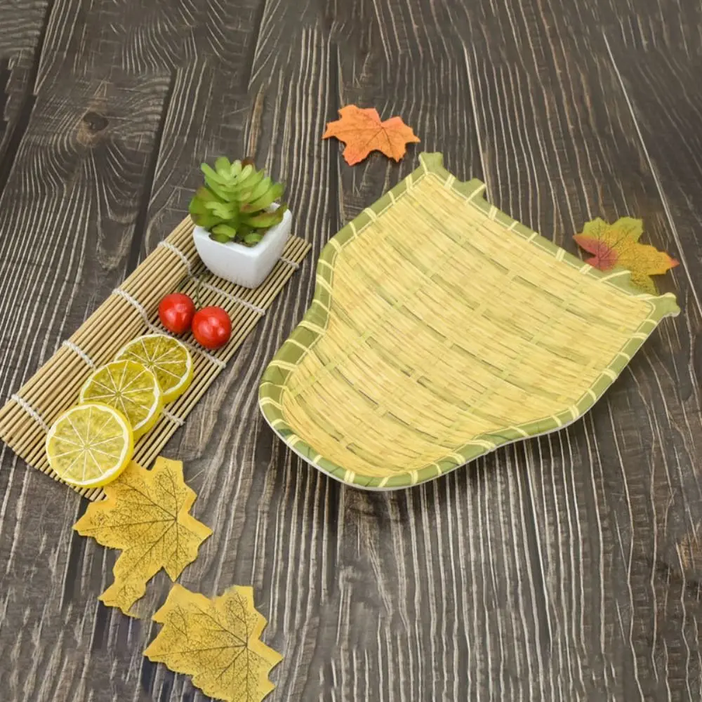 Creative Imitation Bamboo Weaving Hot Pot Vegetable Plate Multiple Styles Green Barbecue Plate Melamine Serving Plate Restaurant