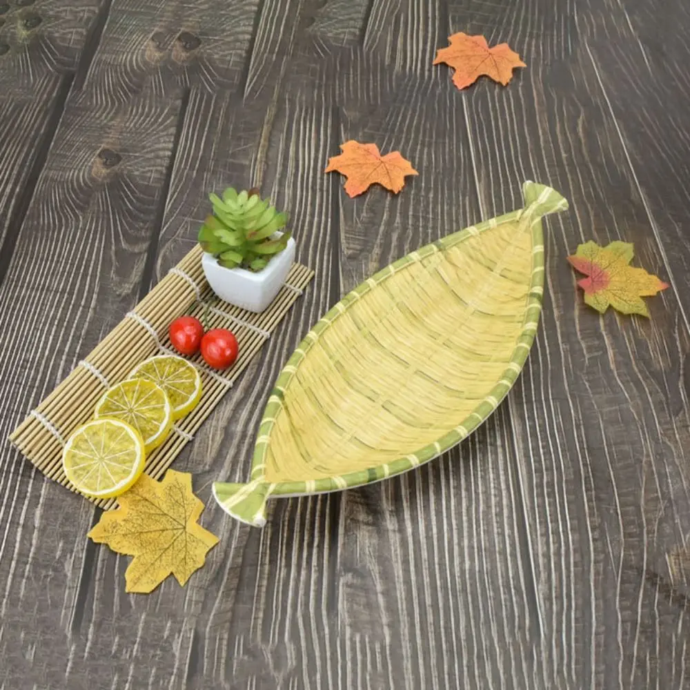 Creative Imitation Bamboo Weaving Hot Pot Vegetable Plate Multiple Styles Green Barbecue Plate Melamine Serving Plate Restaurant