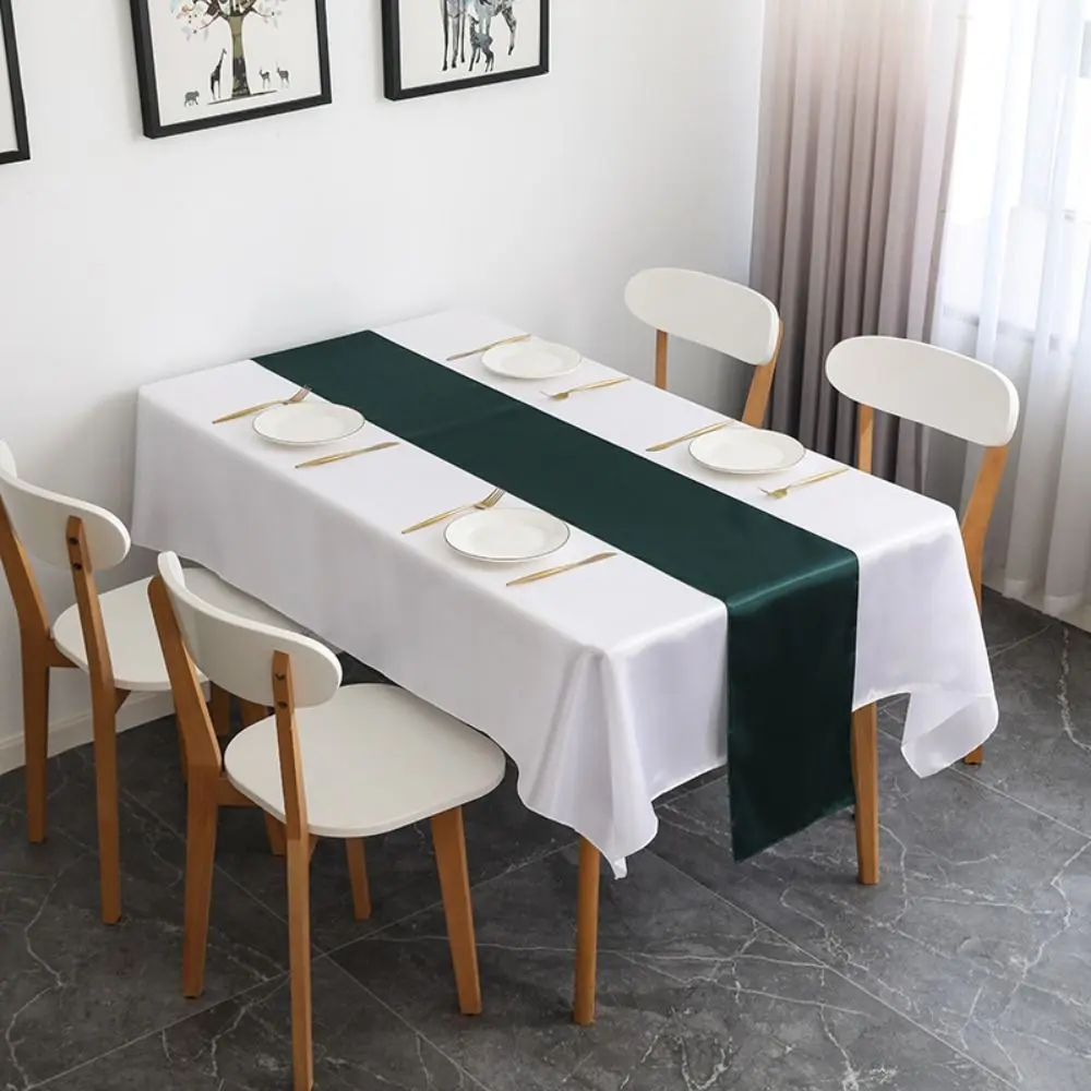 Luxury Solid Color Satin Table Runner Party Supply Smooth Table Cover 275CM Tablecloth Wedding
