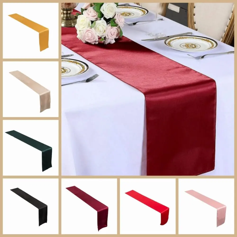 Luxury Solid Color Satin Table Runner Party Supply Smooth Table Cover 275CM Tablecloth Wedding