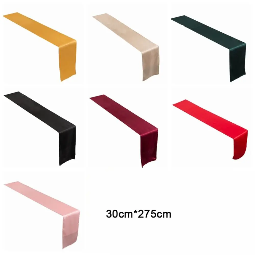 Luxury Solid Color Satin Table Runner Party Supply Smooth Table Cover 275CM Tablecloth Wedding
