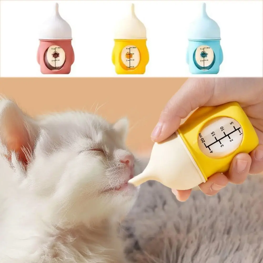 20/80ML Kitten Nipple Bottle Bite Resistance Silicone Puppy Milk Feeder Anti Choking with Scale Puppy Nursing Feeder for Feeding