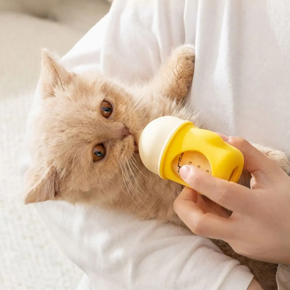 20/80ML Kitten Nipple Bottle Bite Resistance Silicone Puppy Milk Feeder Anti Choking with Scale Puppy Nursing Feeder for Feeding
