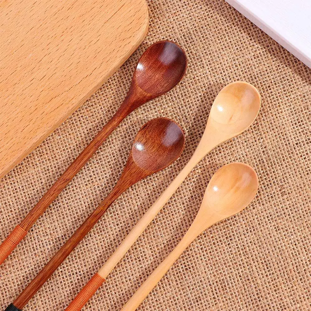 Durable Cooking Long Handle Flatware Kitchen Tableware Wooden Spoon Soup Spoon Coffee Spoon Spoons