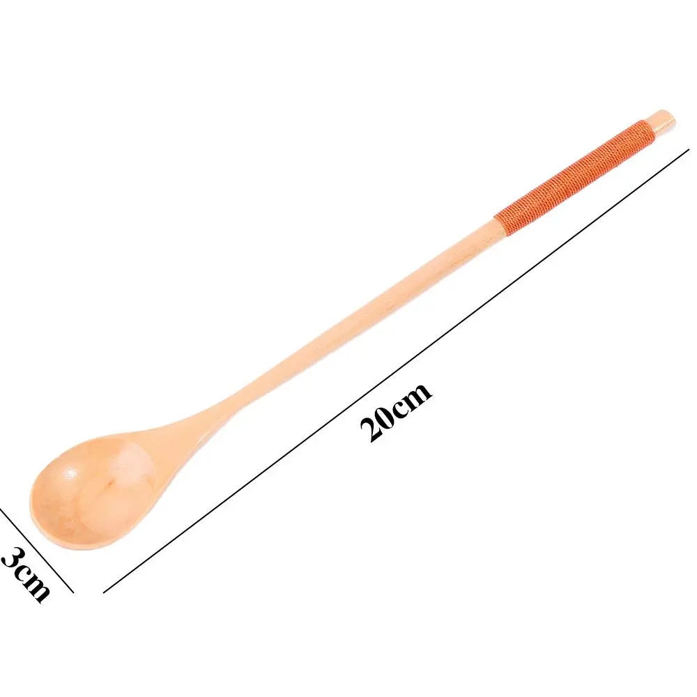 Durable Cooking Long Handle Flatware Kitchen Tableware Wooden Spoon Soup Spoon Coffee Spoon Spoons