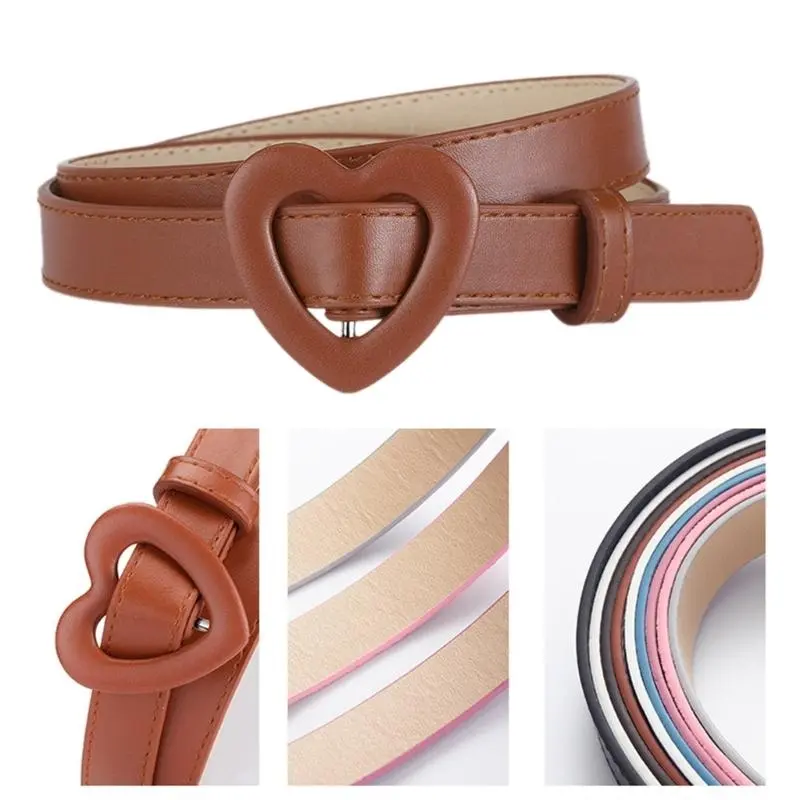 652F Punk PU Waist Belt for Jean Heart Buckle Hip Hop Belt Waistband Glinting Buckle with Encrusted Glitter