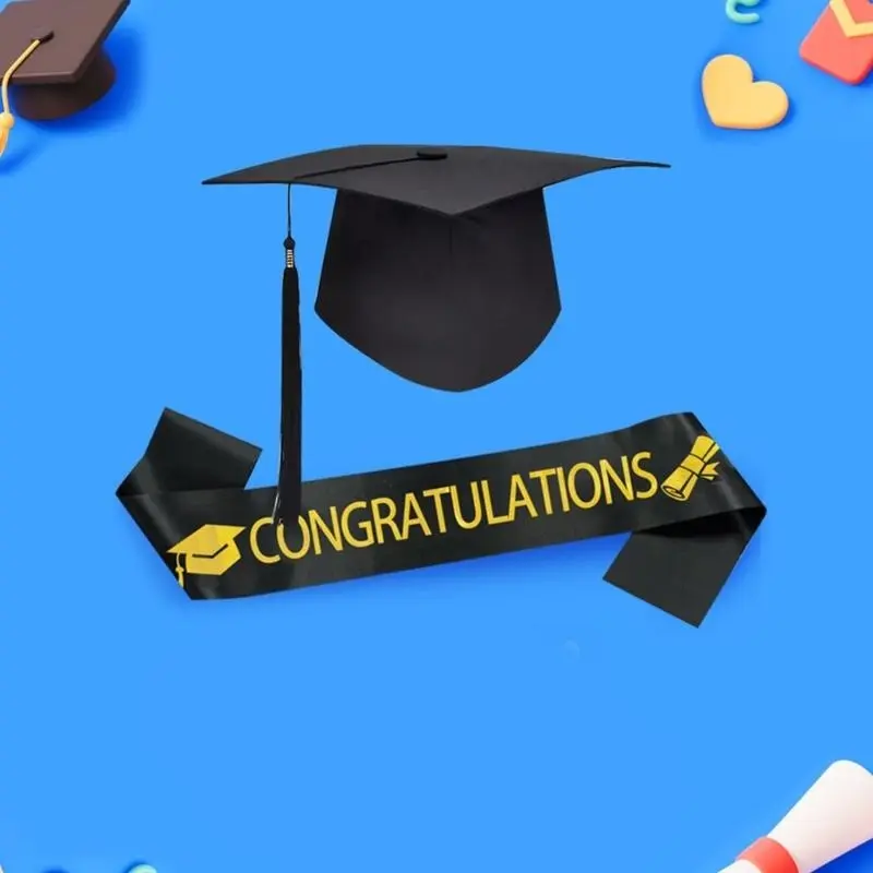 652F 2Pcs Adult Graduation Caps Graduation Sash Graduation Stoles Set 2025 for Highs School and Bachelors
