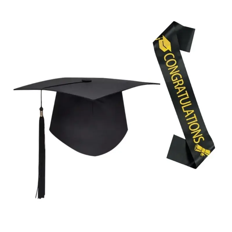 652F 2Pcs Adult Graduation Caps Graduation Sash Graduation Stoles Set 2025 for Highs School and Bachelors