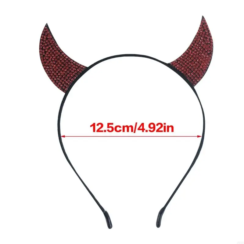 652F Vintage Devil Horns Hair Hoop Rhinestones Crystal Headwear Headband Halloween Party Halloween Themed Headband