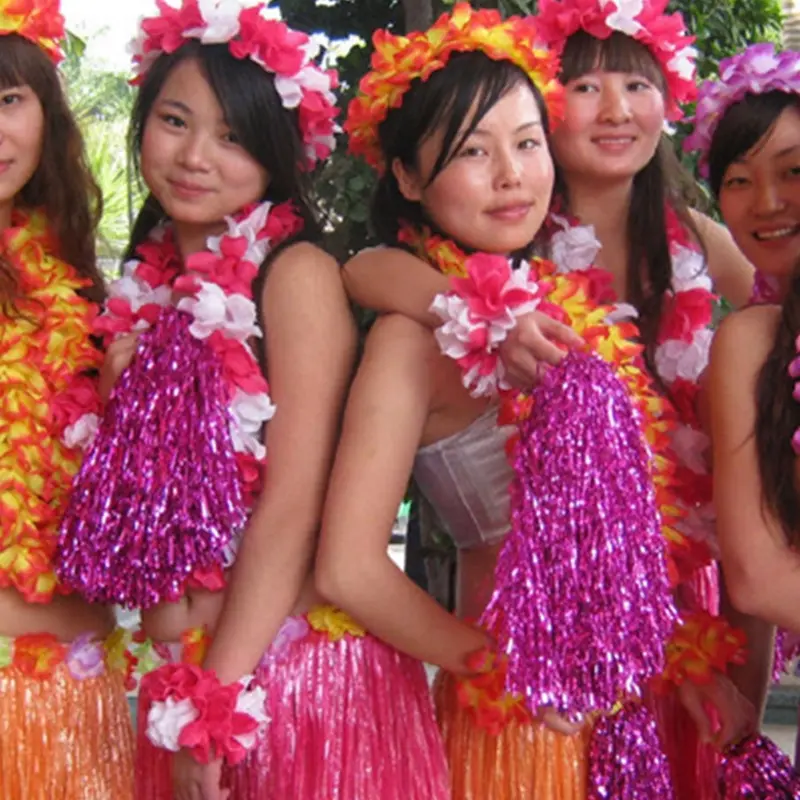 652F 60cm Hawaiian Hulas Grass Skirt with Bracelet Headband Necklace Flower Costume Accessories Themed Decorations