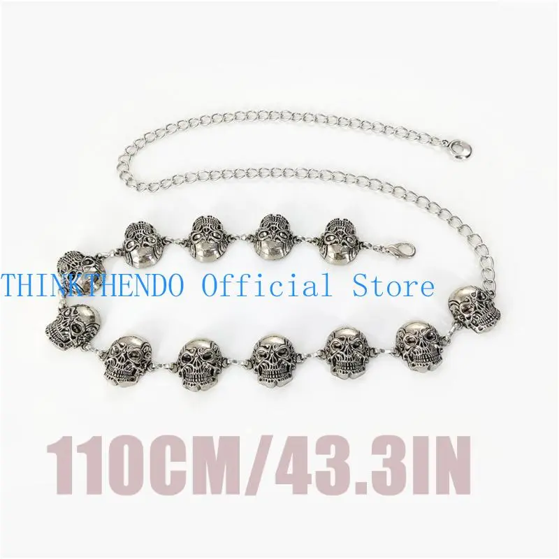 652F Carved Skull Waist Belt Belly Chain for Dress Chain Belt for Women Waist Chain Belt Belly Dance Accessories
