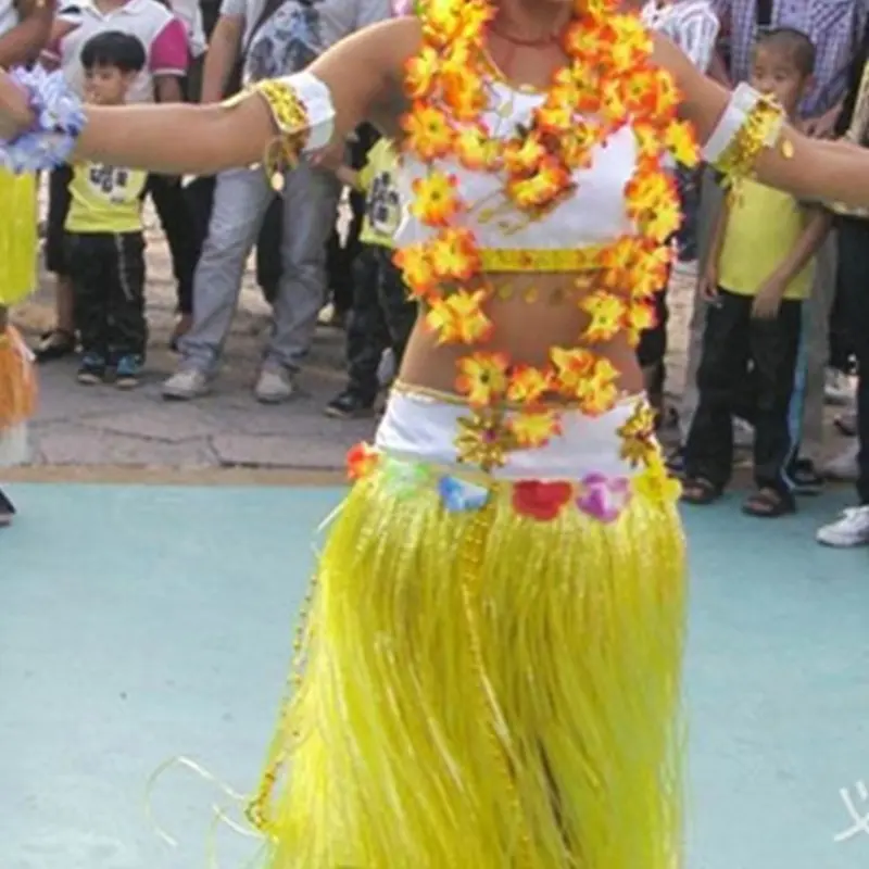652F 60cm Hawaiian Hulas Grass Skirt with Bracelet Headband Necklace Flower Costume Accessories Themed Decorations