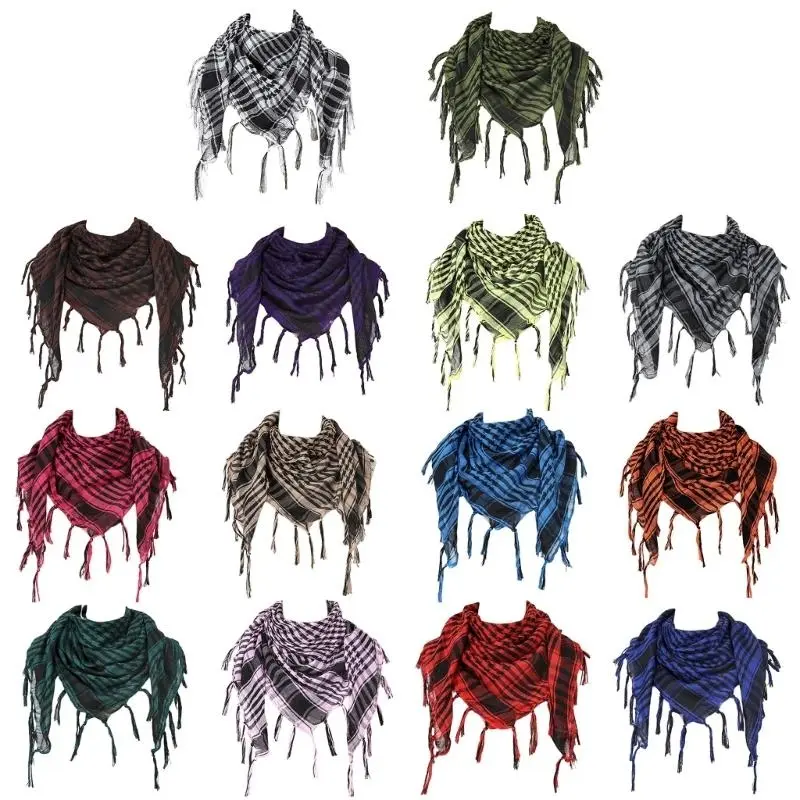 652F Desert Shemagh Scarf Soft Fringed Arab Headscarf Unisex Keffiyeh Bandana Unisex Headwrap Arabian Scarf Head Covering