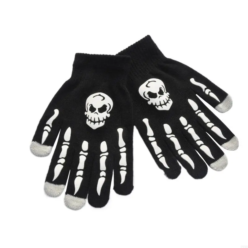 for Creative Luminous Skull Gloves Non Slip Hand Warmer Knitted Gloves Skull Bone Wrist Gloves for Halloween Supplies