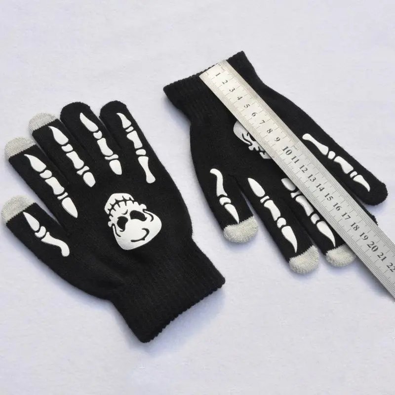 for Creative Luminous Skull Gloves Non Slip Hand Warmer Knitted Gloves Skull Bone Wrist Gloves for Halloween Supplies