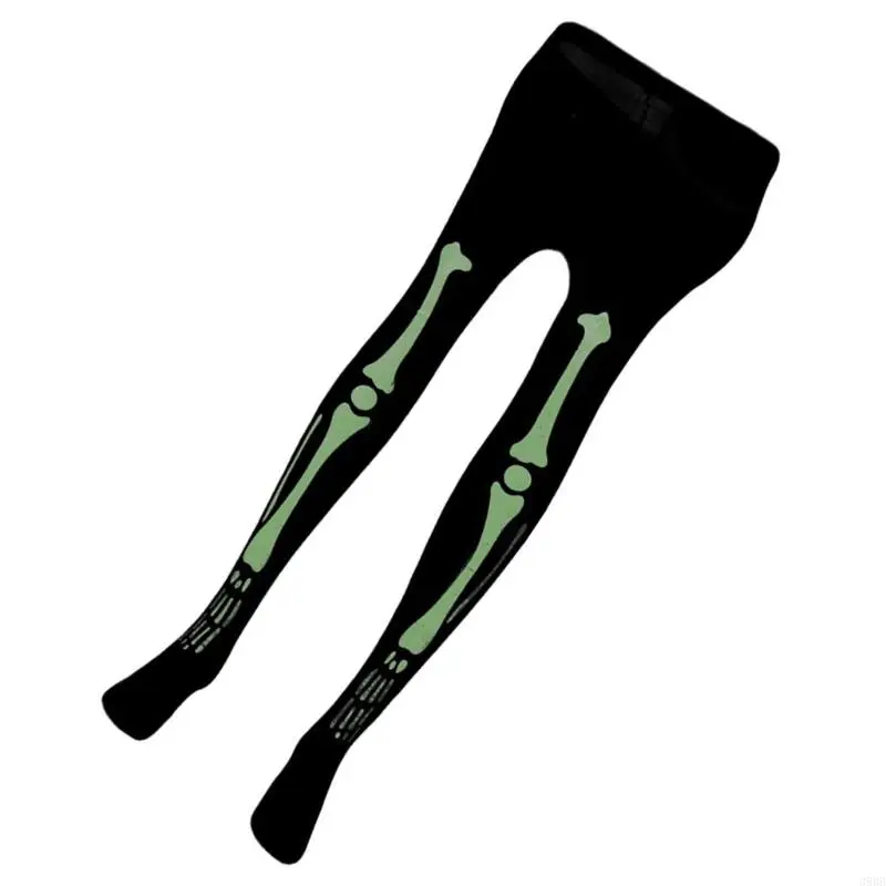 652F Halloween Skeleton Gloves Stockings Set Luminous Long Socks Full Finger Skeleton Gloves Horrible Tights for Carnivals