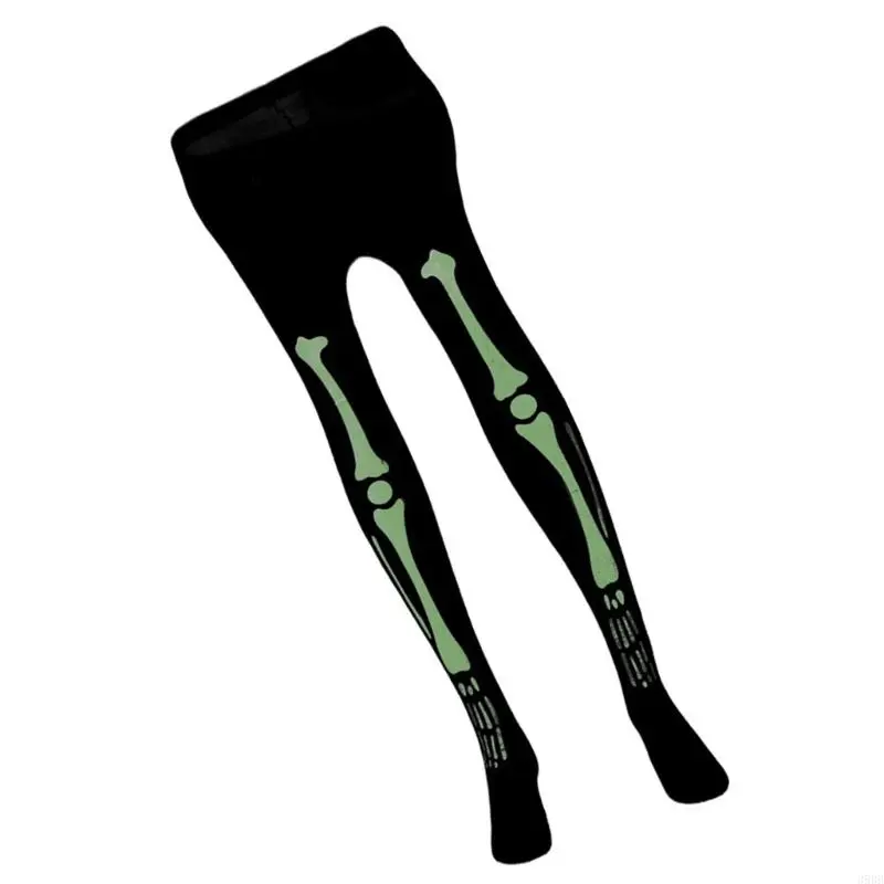 652F Halloween Skeleton Gloves Stockings Set Luminous Long Socks Full Finger Skeleton Gloves Horrible Tights for Carnivals