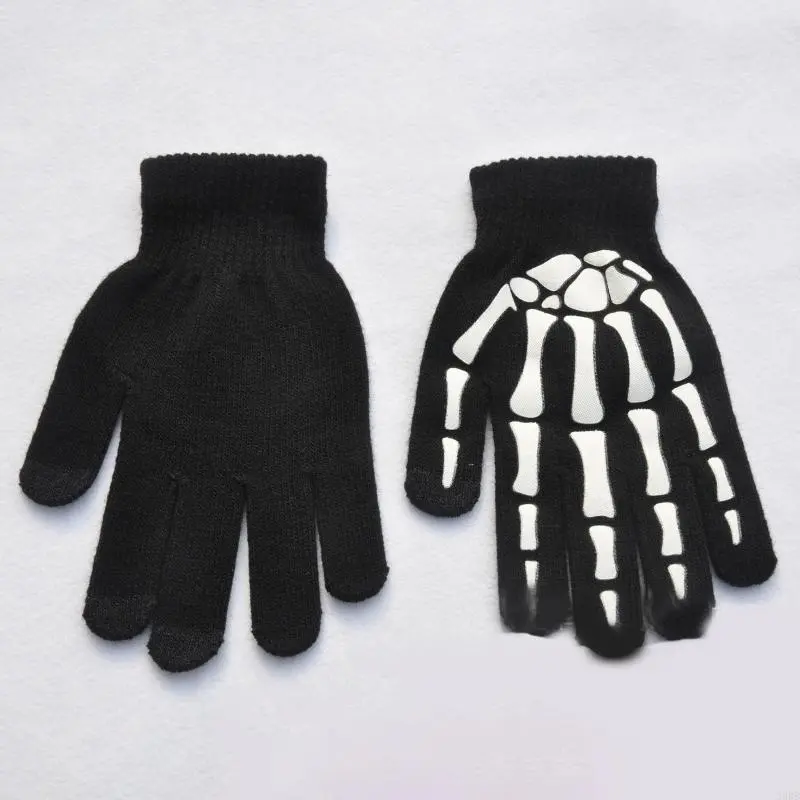 for Creative Luminous Skull Gloves Non Slip Hand Warmer Knitted Gloves Skull Bone Wrist Gloves for Halloween Supplies