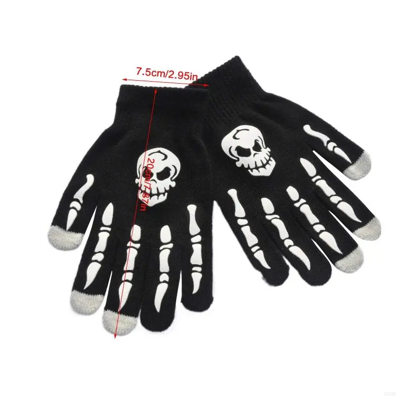 for Creative Luminous Skull Gloves Non Slip Hand Warmer Knitted Gloves Skull Bone Wrist Gloves for Halloween Supplies