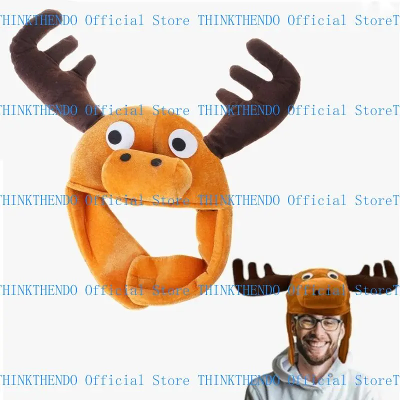652F Soft Plush Moose Hat Lovely Animal Design Reindeer Hat Perfect for Children and Adults Winter Wear Festival Headpiece
