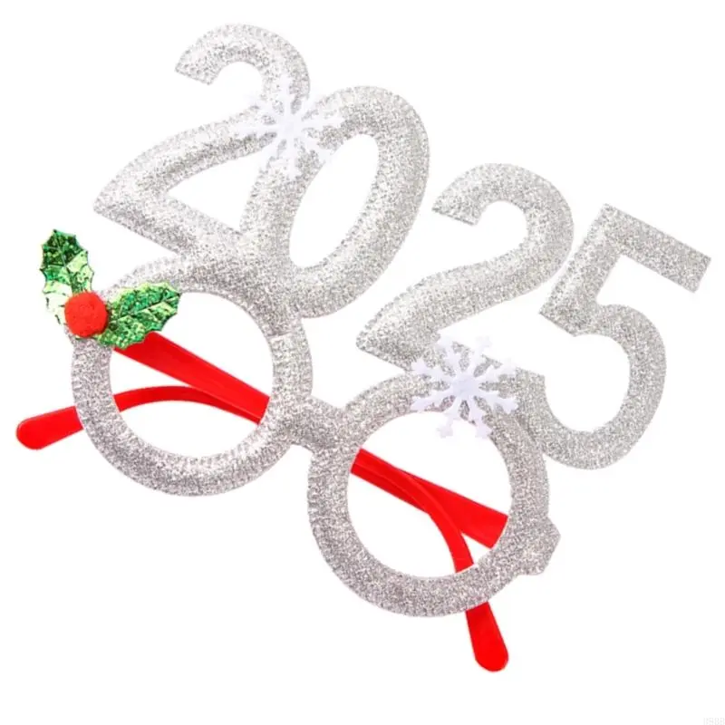 652F 2025 Christmas Glasses Glitter Holiday Party Glasses Frames Christmas Costume Eyeglasses 2025 New Year Party Eyeglasses