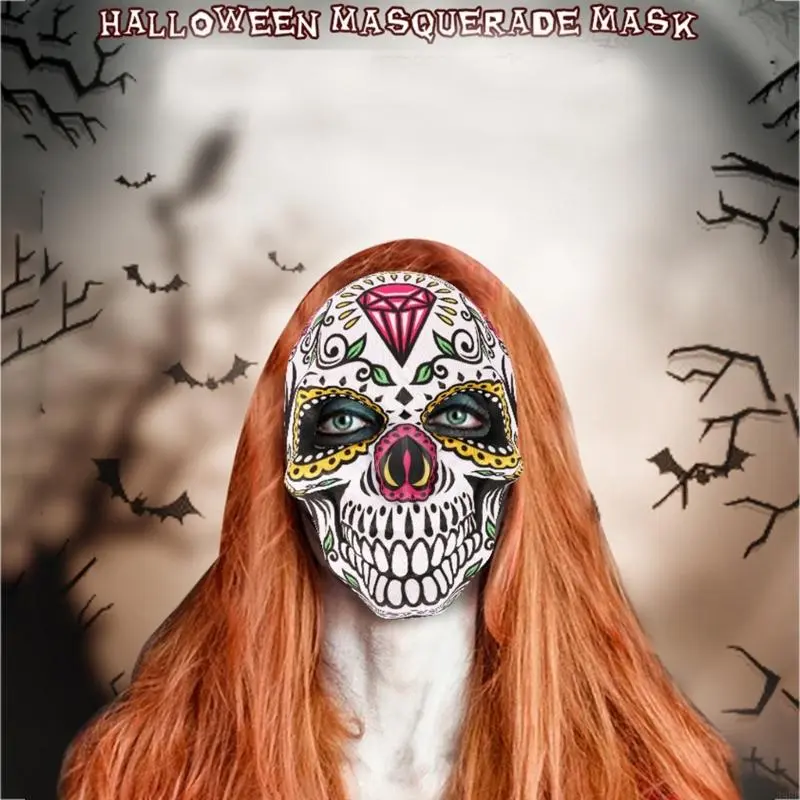 652F Halloween Mask  Day of the Dead Cosplay Mask Scary Skull Print Mask Costume Prop for Holiday Festivals Masquerade