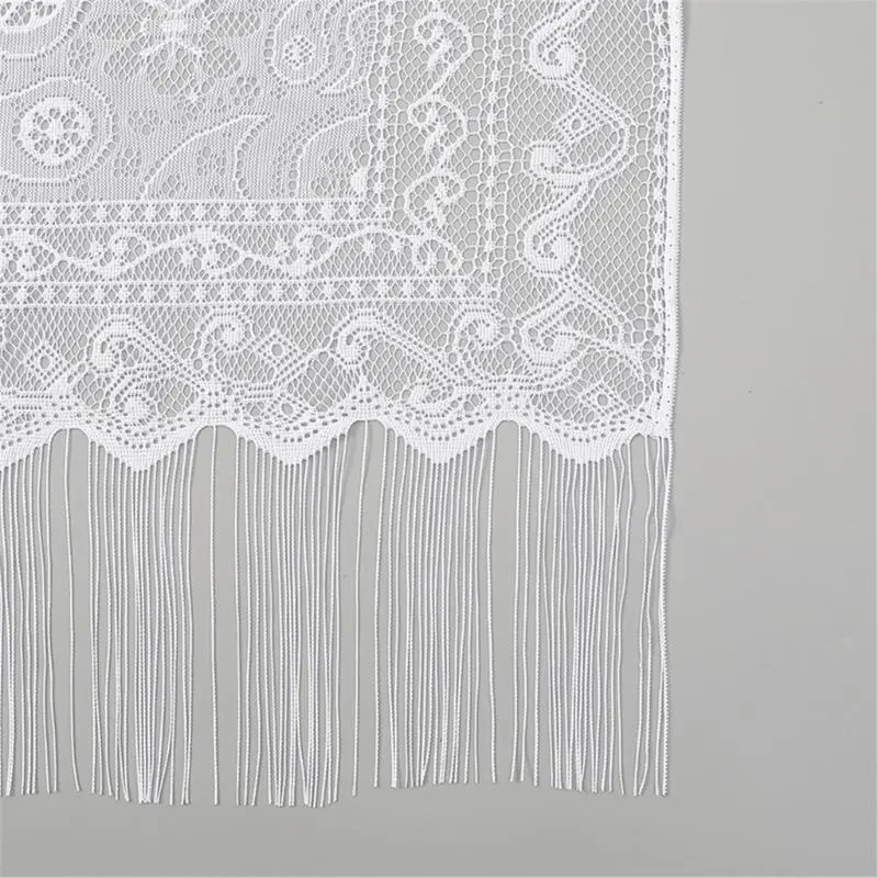 652F Fashionable White Lace Scarf Cut Outs Stylish Tassels Shawl Shoulder Wrap For Modern Women Daily and Special Occasion
