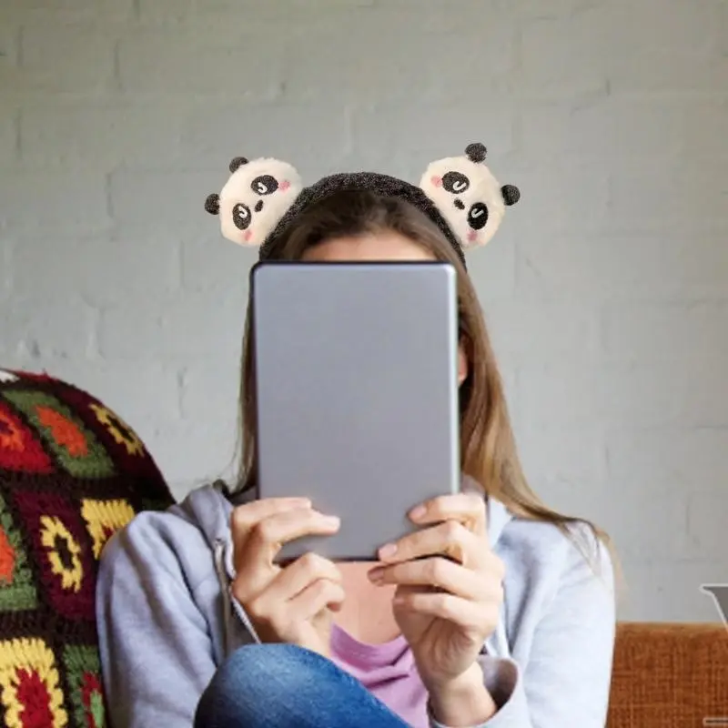 652F Cartoon Panda Hair Band Soft Plush Headband Comfortable Hairband Fashion Hair Decoration for Girls and Women
