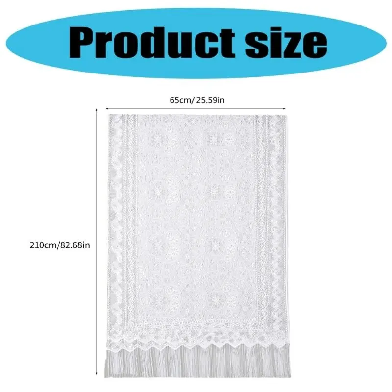 652F Fashionable White Lace Scarf Cut Outs Stylish Tassels Shawl Shoulder Wrap For Modern Women Daily and Special Occasion