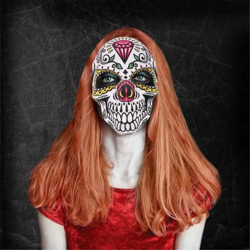 652F Halloween Mask  Day of the Dead Cosplay Mask Scary Skull Print Mask Costume Prop for Holiday Festivals Masquerade
