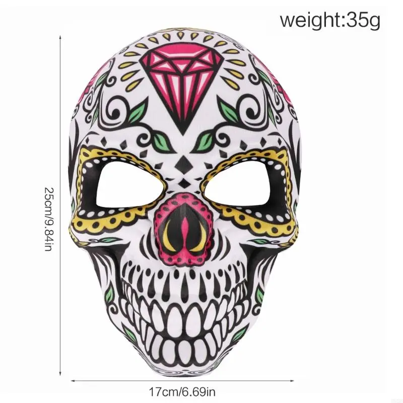652F Halloween Mask  Day of the Dead Cosplay Mask Scary Skull Print Mask Costume Prop for Holiday Festivals Masquerade