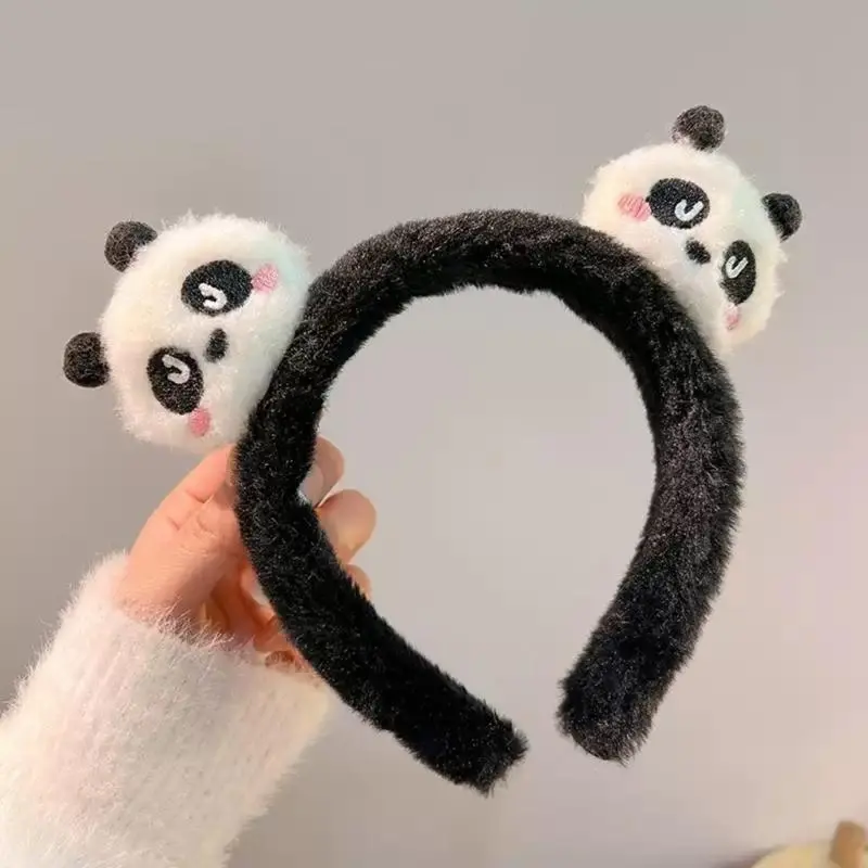652F Cartoon Panda Hair Band Soft Plush Headband Comfortable Hairband Fashion Hair Decoration for Girls and Women
