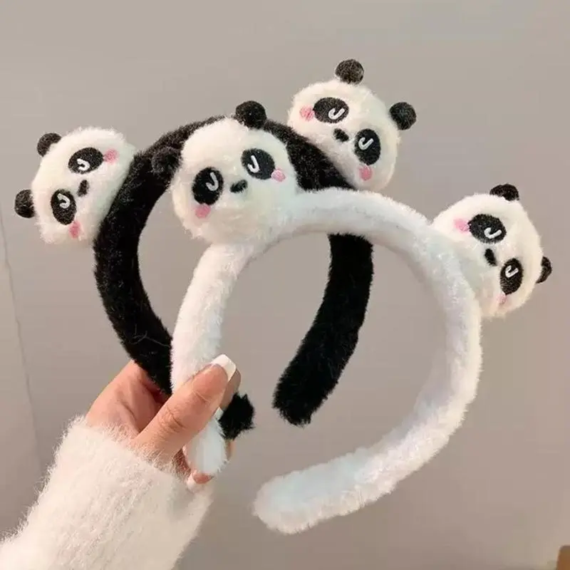 652F Cartoon Panda Hair Band Soft Plush Headband Comfortable Hairband Fashion Hair Decoration for Girls and Women