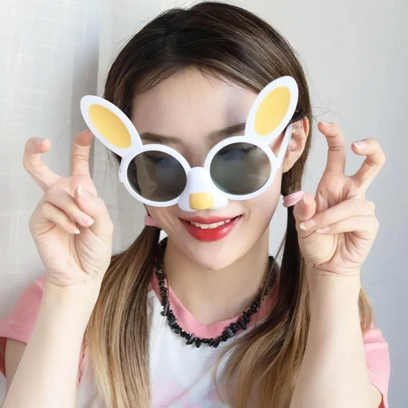 652F Rabbit Glasses Easter Party Costume Pretend Eyewear Party Fun Punk Photo Props Cool Party Bar Glasses Nightclub