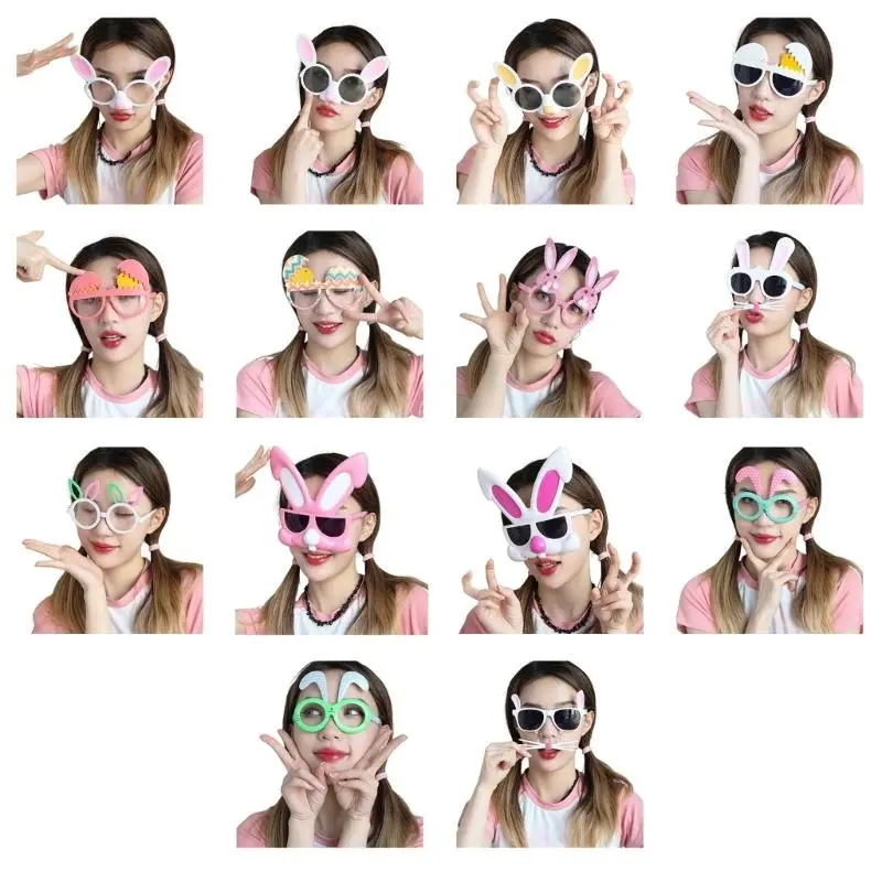 652F Rabbit Glasses Easter Party Costume Pretend Eyewear Party Fun Punk Photo Props Cool Party Bar Glasses Nightclub
