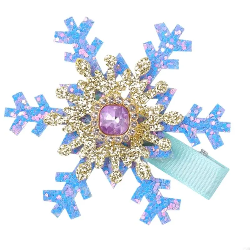 652F Snowflake Hair Clip Christmas Barrette Sweet Christmas Flat Clip Hairpin Christmas Elegant Hair Clip for Bunches