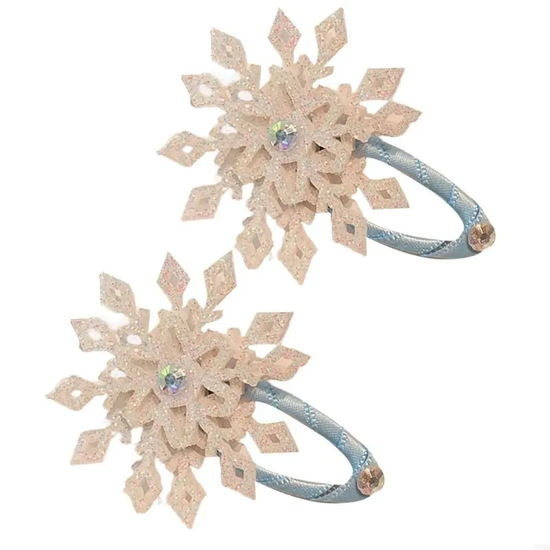 652F Christmas Festival Theme Snowflakes Hair Clip 2pcs for Women Girl Nonslip Side Barrettes for All Age Party Hair Ornament