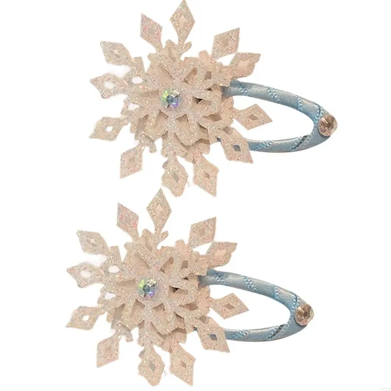 652F Christmas Festival Theme Snowflakes Hair Clip 2pcs for Women Girl Nonslip Side Barrettes for All Age Party Hair Ornament