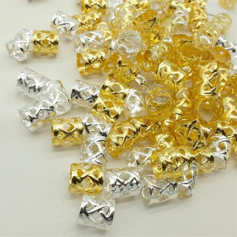 652F 100PCS Hair Braid Dreadlock Beads Cuffs Clips Braid Spirals Braid Hair Extension for Accessories Hair Rings Mixing Color