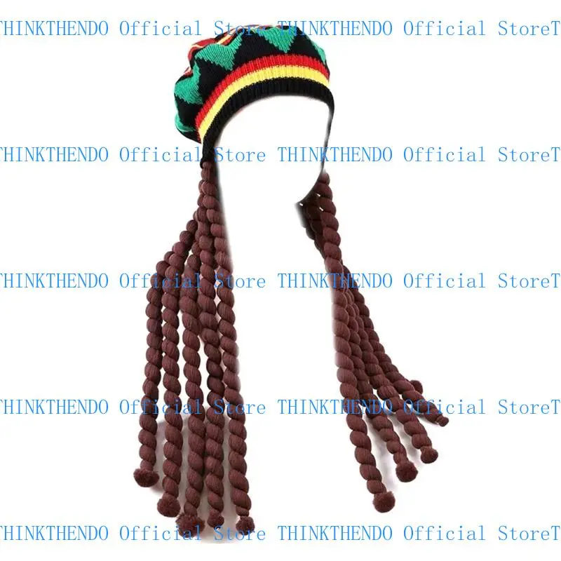 652F Dreadlocks Braid Hat for Adult Knitted Reggae Hat Jamaica Braid Hat Masquerades Party Costume Photography Caps