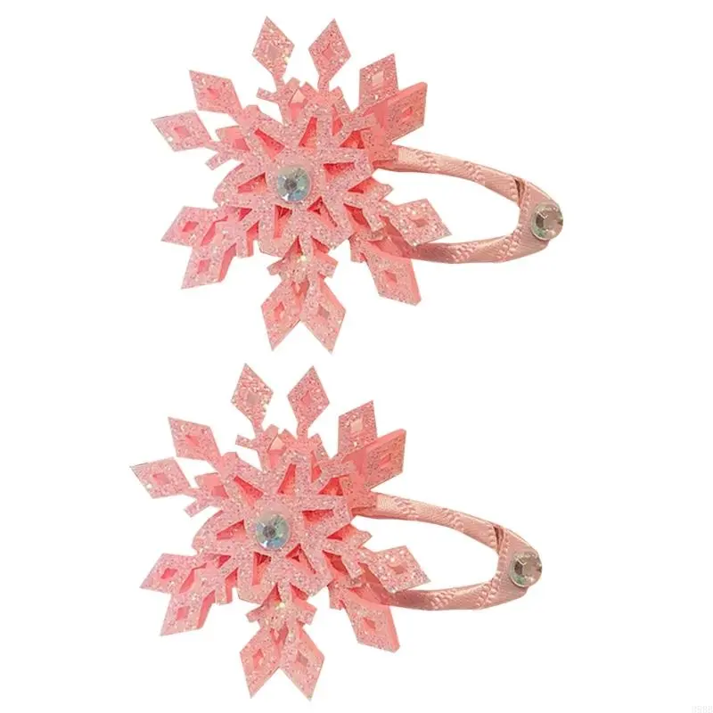 652F Christmas Festival Theme Snowflakes Hair Clip 2pcs for Women Girl Nonslip Side Barrettes for All Age Party Hair Ornament