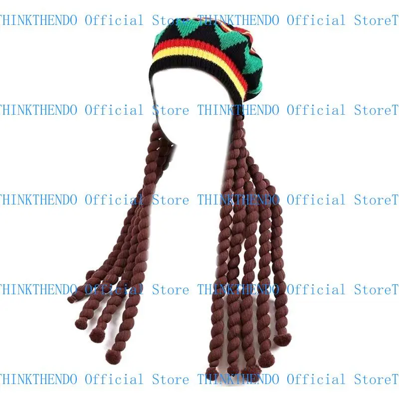 652F Dreadlocks Braid Hat for Adult Knitted Reggae Hat Jamaica Braid Hat Masquerades Party Costume Photography Caps