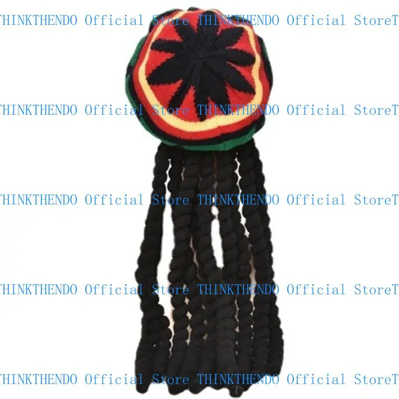 652F Dreadlocks Braid Hat for Adult Knitted Reggae Hat Jamaica Braid Hat Masquerades Party Costume Photography Caps