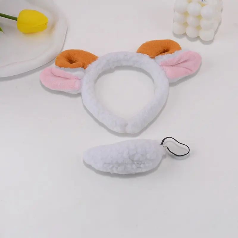 652F Adults Kids Plush Cartoon Animal Ear Headband Tail Sheep Costume Birthday Party Christmas Halloween Cosplay Costumes